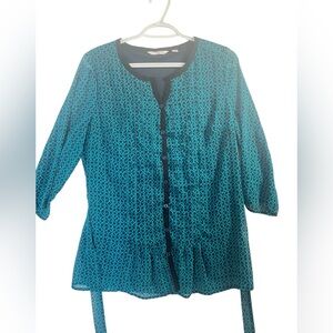 Liz Claiborne Blue Buttoned Peplum Blouse with Mandarin Collar
